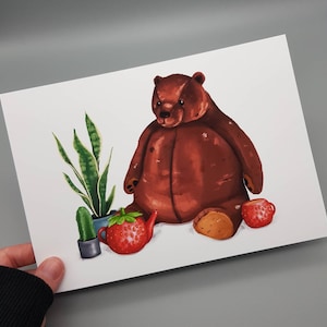 Djungelskog Bär Plüschtier Kunstdruck | Zimmerpflanzen Kunstwerk, Bärenliebhaber, IKEA inspiriert | Umweltfreundliches Geschenk | Cottagecore Dekoration
