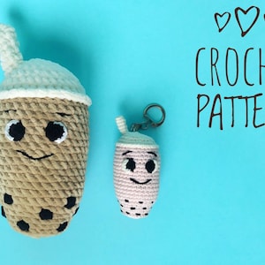 Crochet keychain pattern amigurumi Boba plush toy, stuffed animal boba milk tea easy pdf pattern, digital download