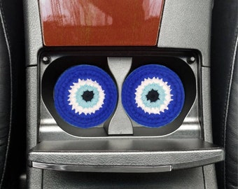 Car coaster evil eye set of 2, Nazar talisman car charm, Greek car coasters, car cup holder coasters 2.5 inch 6.5 cm