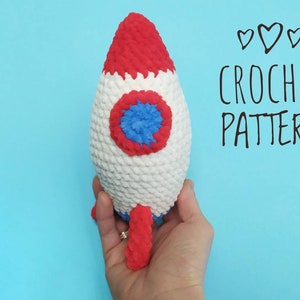 Crochet plush pattern rocket ship toy, amigurumi space themed toy baby boy gift or galaxy baby shower gift, Fathers Day DIY spaseship