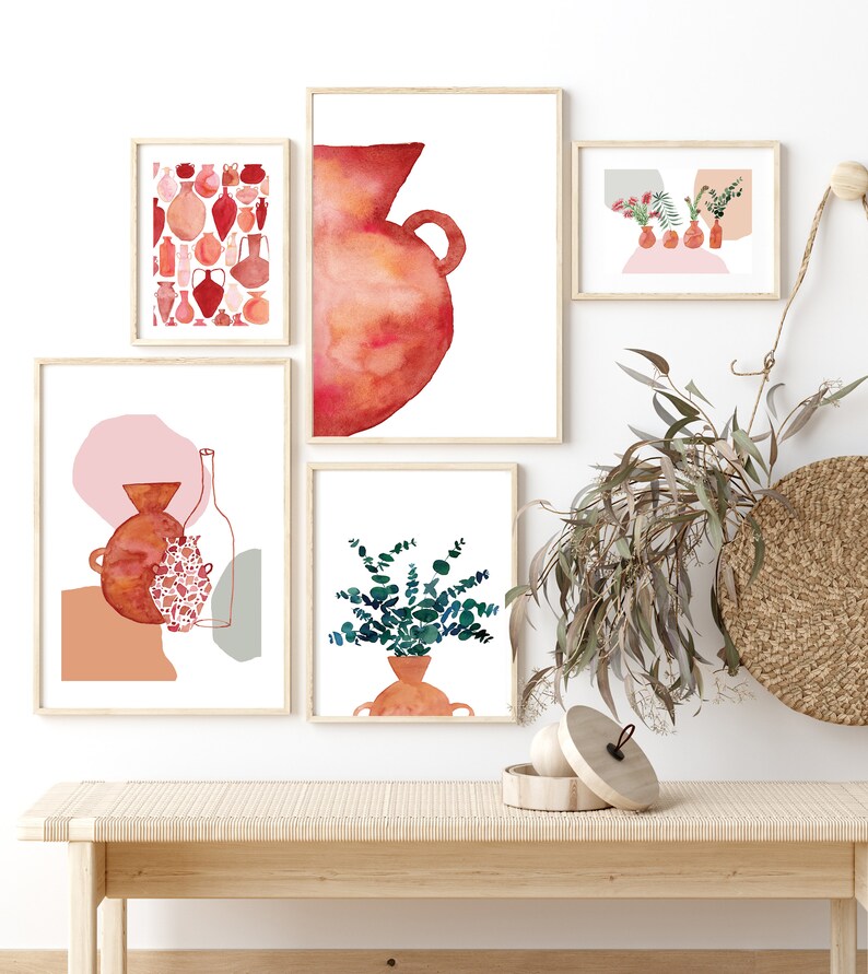 Mediterranean Wall Decor Abstract Modern Minimalist Wall Art Gicl\u00e9e Fine Art Australian Boho Terracotta Pot Print