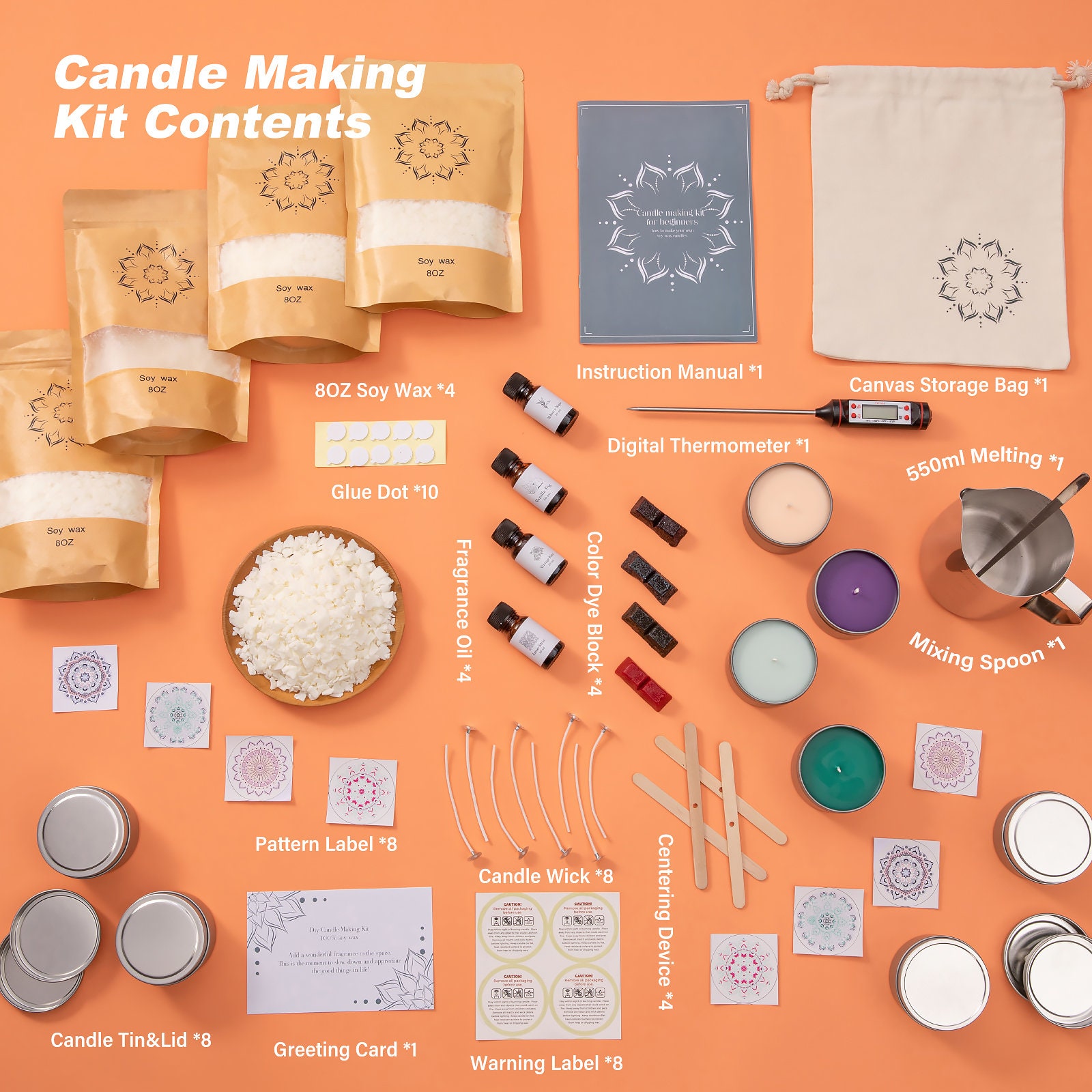 CraftZee Large Soy Candle Making Kit for Adults Beginners - Candle Making  Kit Supplies Includes Soy Wax, Scents, Frosted Glass Jars, Wicks, Dyes