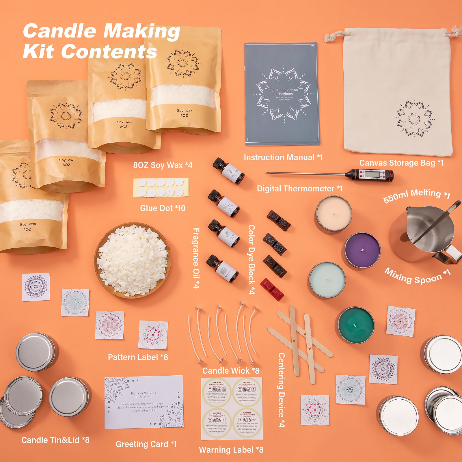 CraftZee Large Soy Candle Making Kit for Adults Beginners - Candle Making Kit Supplies Includes Soy Wax, Scents, Frosted Glass Jars, Wicks, Dyes, Melt