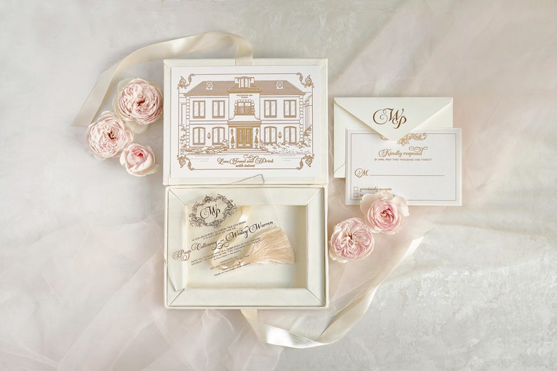 Wedding Invitation Box Ivory Velvet Acrylic Invitation in Etsy