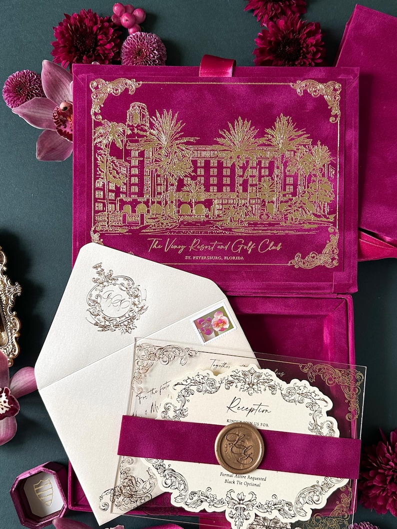 Luxury Invitation Box - Destination Wedding - Custom Venue Sketch ...