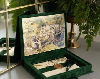 The Legacy Castle Velvet Invitation Box, Luxury Castle Destination Wedding Invitations