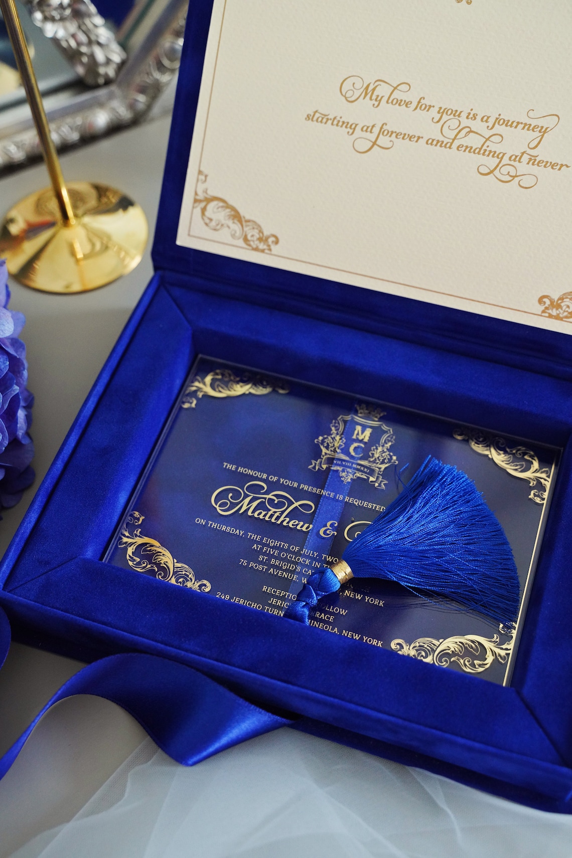 Wedding Invitation Box Royal Blue Acrylic Invitation in image 4