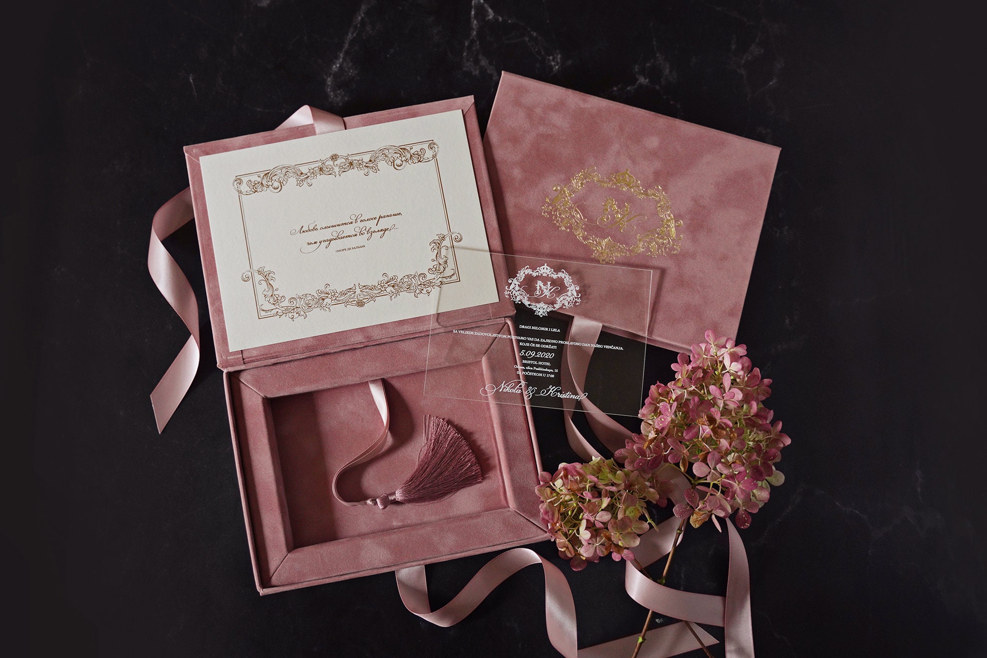 Wedding Invitation Box Mauve Velvet Acrylic Invitation in Etsy