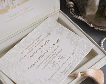Hochzeitseinladung Box - Comer See Hochzeit - Custom Venue Illustration