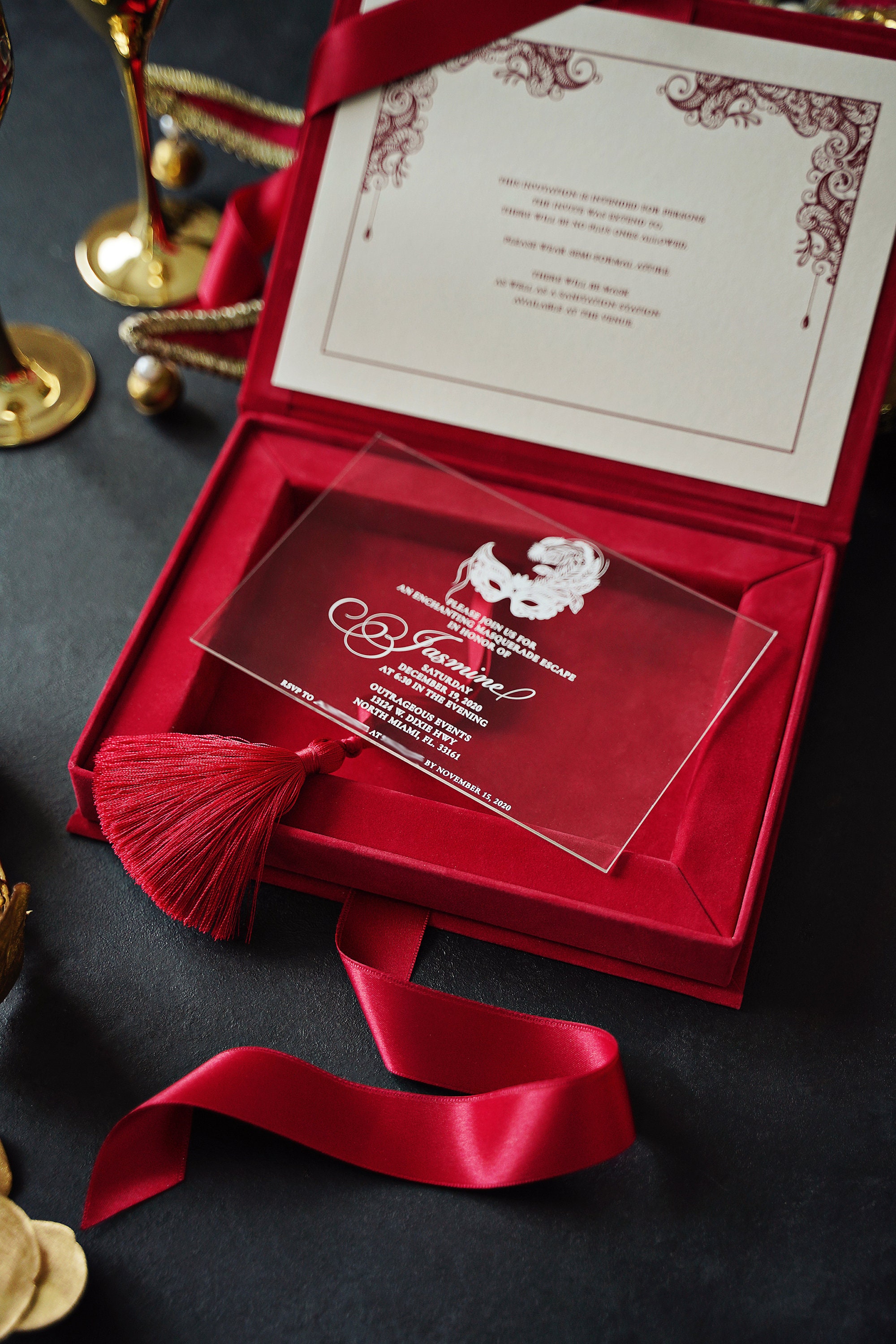 Wedding Invitation Box Red Velvet Acrylic Invitation in Etsy UK