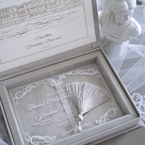 Luxury Invitation Box - Destination Wedding - Custom Venue Sketch - Velvet Invitation