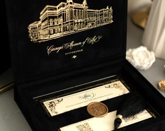 Black Tie Velvet Invitation Box, Luxury Formal Gala Wedding Invitations