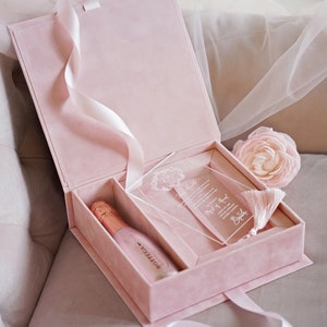 Hochzeitseinladung Box - Puderrosa - Mit Abteilung Für Mini Champagner - Acryleinladung - Geschenk personalisiert - Brautjungfer Geschenk