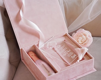 Wedding Invitation Box - Powder Pink - With Department For Mini Champagne - Acrylic Invitation - Personalized Gift - Bridesmaid Gift