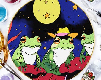 Cloisonne "Cowboy Frogs under the Moon" DIY Kit Creative Arts and Crafts for Adults Perfect Craft Gift for Beginners Diameter 25cm/9.85in