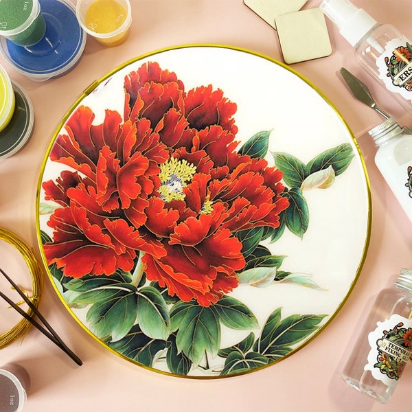 Cloisonne DIY Kit,Red Peony Flower,Suitable For Beginners,Home Decoration,Including All Tools