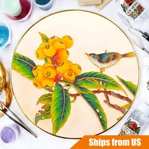 Zestaw ERSENN Loquat i Bird Cloisonne zawierający wszystkie narzędzia Średnica 25 cm/9,85 cala
