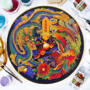 Cloisonne DIY Kit,Dragon and Phoenix,High -difficult DIY Kit,Home Decoration,Including All Tools