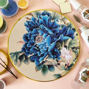 Cloisonne DIY Kit,blue Peony Flower,suitable for Beginners,home  Decoration,including All Tools 