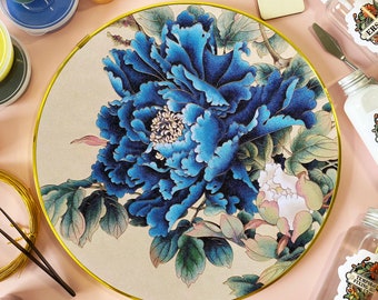 Cloisonne DIY Kit,Blue Peony Flower,Suitable For Beginners,Home Decoration,Including All Tools