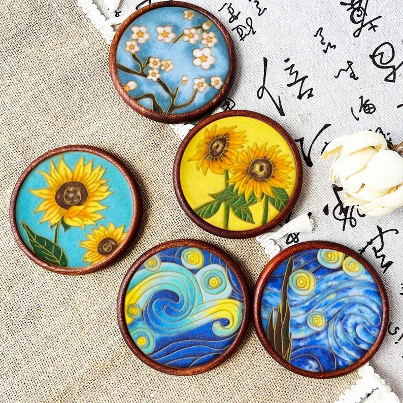 Van Goghdiy Cloisonne Painting , Cloisonne Enamel Coasters DIY Art