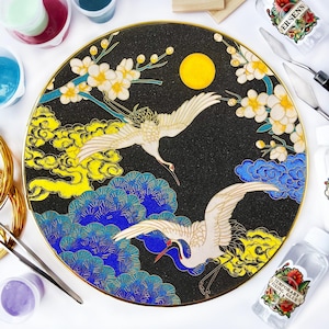 Goldene Nachtkraniche Modern Cloisonné Kit für Erwachsene Kunst & Handwerk Enthusiasten Durchmesser 25 cm