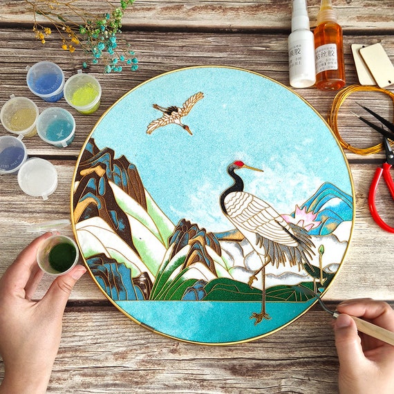 Cloisonne DIY Kit Red crowned Crane Series,home Decoration 