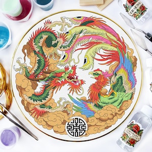 Drachen und Phoenix Harmony Cloisonne DIY Kit | Traditionelles Kunsthandwerk für Erwachsene | Einzigartiges Geschenk für Kunstliebhaber