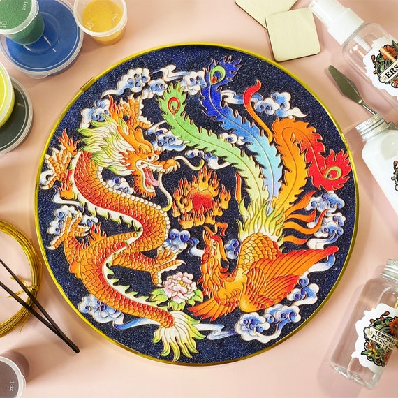 Cloisonne DIY Kit,dragon and Phoenix,high difficult DIY Kit,home  Decoration,including All Tools 