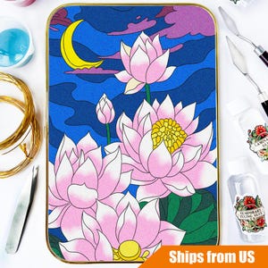 Lotus Under the Moon Cloisonne Kit Elegant Floral Design for Beginners and Experts 21*30cm/8.2*11.8in
