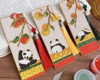 3PCS Cloisonne Bookmarks DIY Kit, Panda Gogh Bookmark,DIY Gift,Includes All Tools