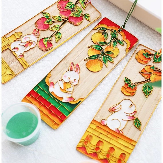 Cloisonne DIY Kit, DIY Bookmarks, forbidden City Bunnyseries DIY  Kit,includes All Tools 