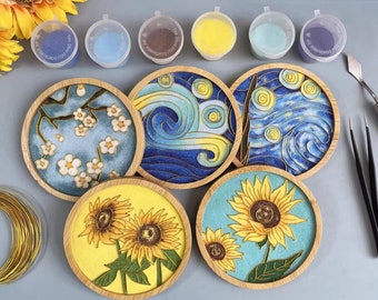 Hoge kwaliteit Cloisonne DIY-kit, Starry Night Cupmat DIY-kit, inclusief alle gereedschappen en knutselhandleiding