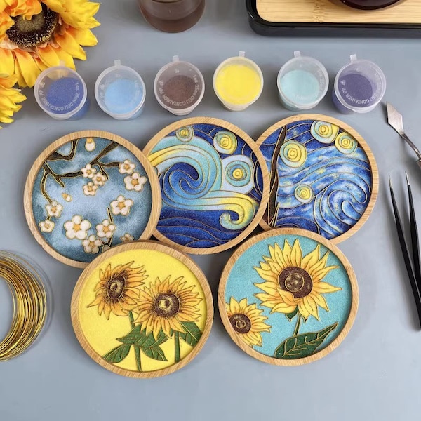 High Quality Cloisonne DIY Kit, Starry Night Cupmat DIY Kit, Includes All Tools and Crafting Tutorial