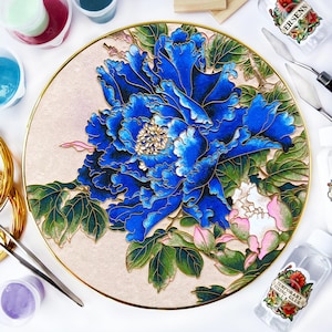 Cloisonne DIY KitBlue Peony Flower-Perfect Gift for Art Lovers Including All Tools