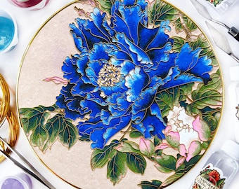 Cloisonne DIY KitBlue Peony Flower-Perfect Gift for Art Lovers Including All Tools