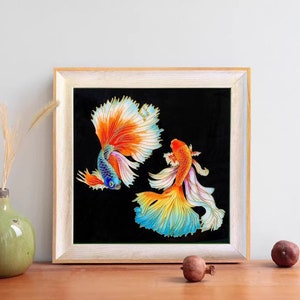 Cloisonne Painting DIY Kit,Goldfish Framed Wall Art,Craft Kits For Adult,With All The Tools