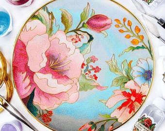 Kit faça você mesmo com padrão de pintura digital Cloisonne Pink Garden, kit faça você mesmo com Cloisonne, ótimo para decoração de casa e presente exclusivo