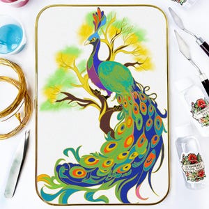 Vibrant Peacock Cloisonne Kit  Exquisite DIY Craft for Creative Expression and Art Lovers 21*30cm/8.2*11.8in