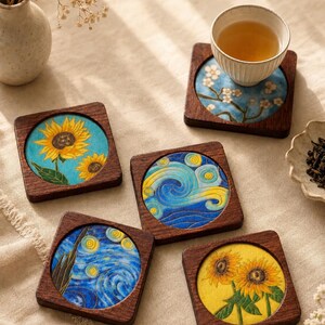 Kit para hacer posavasos de cloisonné "La noche estrellada" de Van Gogh, kits de manualidades de arte en esmalte para adultos.