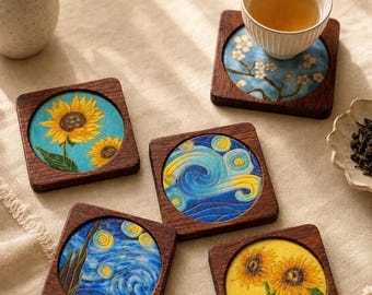 Van Gogh Starry Night Cloisonne Coaster DIY Kit, Enamel Art Crafts Kits For Adults