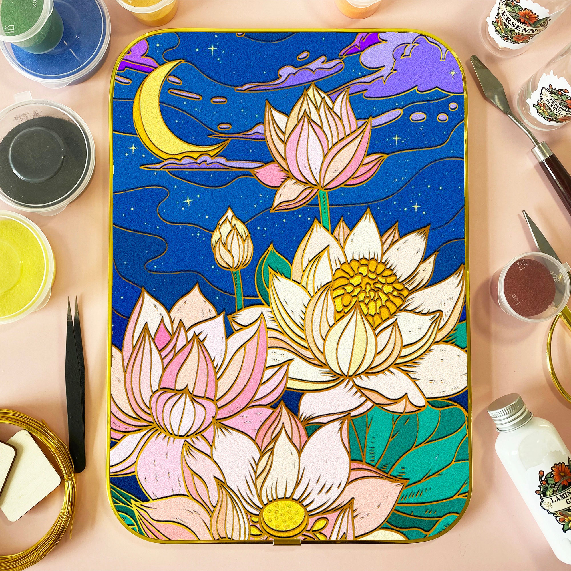 Cloisonne DIY Kit,tranquil Lotus Pond Kit,suitable for Beginners,including  All Tools 