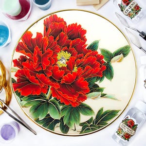 Rote Pfingstrose Cloisonné Malerei DIY Kit - Erstellen Sie ein wunderschönes Pfingstrosenkunststück
