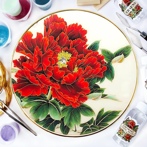 Red Peony Cloisonne Painting DIY Kit – Create a Beautiful Peony Art Piece