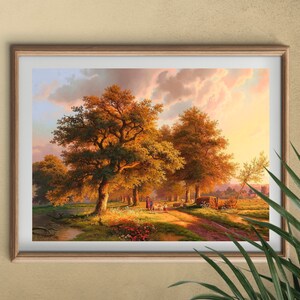 Gift for Christmas Rustic Autumn Lake Landscape Painting Wall Art trees forest Landscape Farmhouse Print Fall Trees Printable Wall Artgift