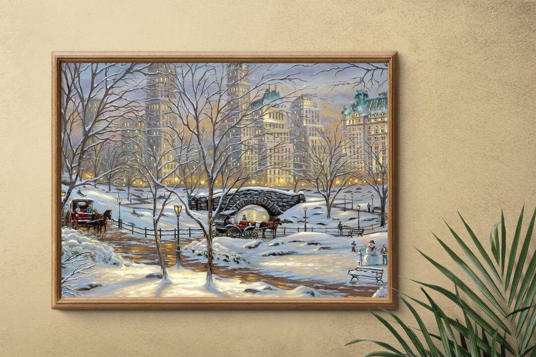Winter Snow City Landscape Printable Art Vintage Winter Themed Wall Art