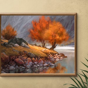 Gift for Christmas Trees forest landscape Print autumn art Vintage autumn themed wall art Artwork for walls landscape autumn printable