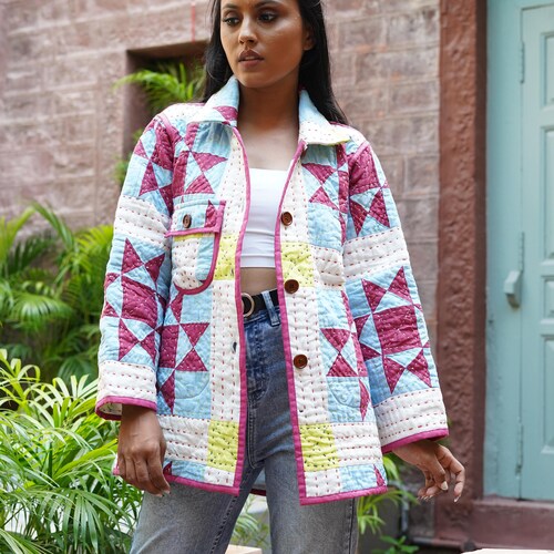 Linen Star Patchwork Quilted Kantha 