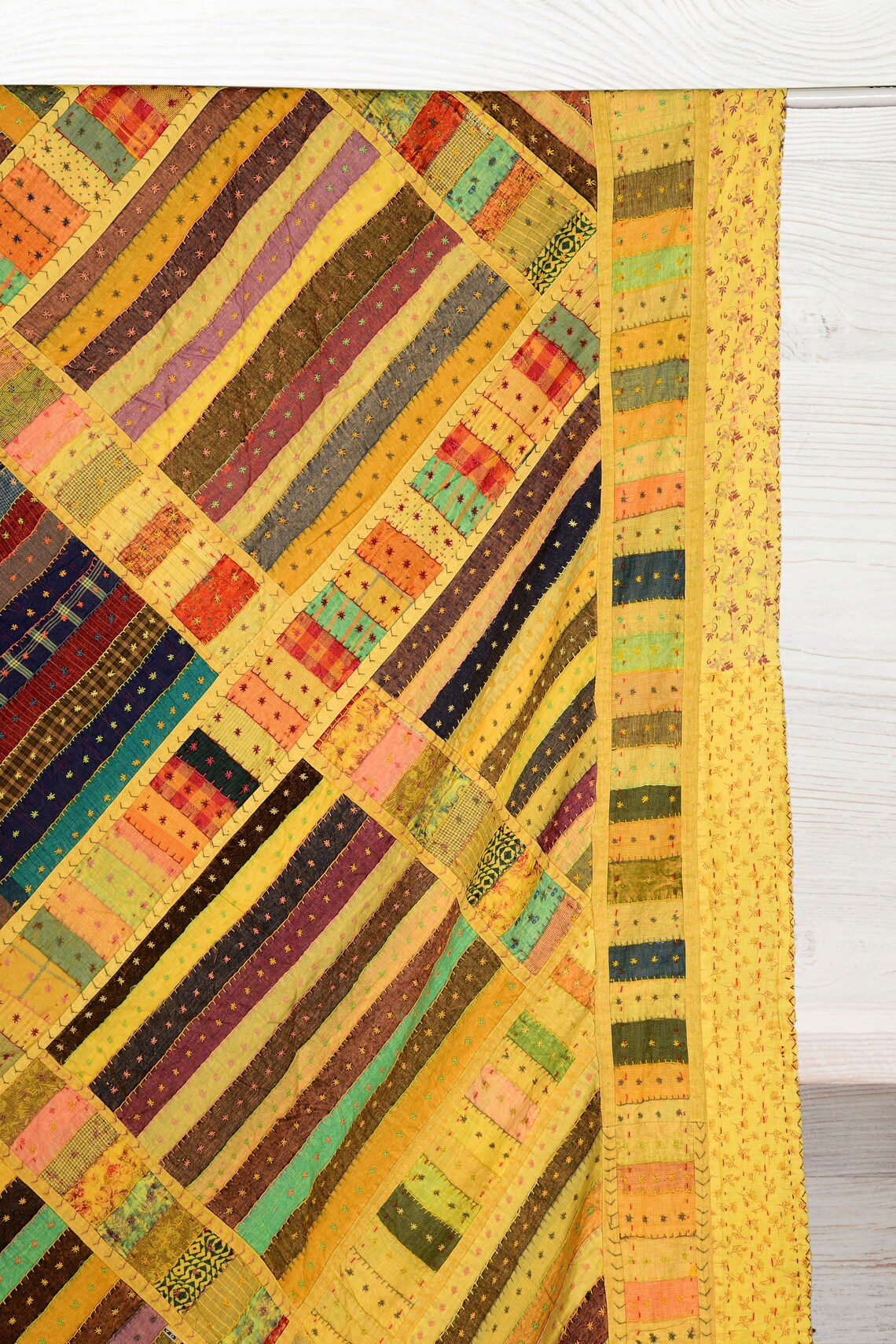 Linen Kantha Quilt 90 X 108 In/patchwork Quilt/ Linen Ethnic Etsy