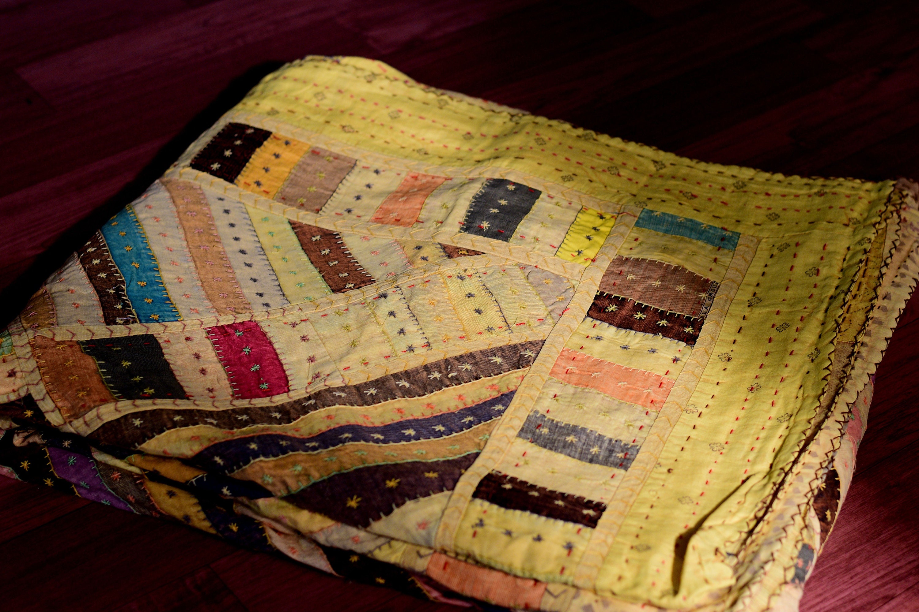 Linen kantha quilt 90 x 108 in/Patchwork quilt/ Linen Ethnic Etsy